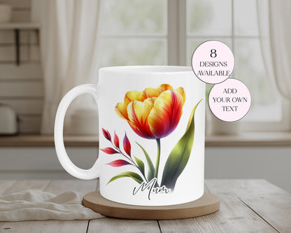Personalised Watercolour Tulip Mug & Coaster Set | Floral Gift for Her