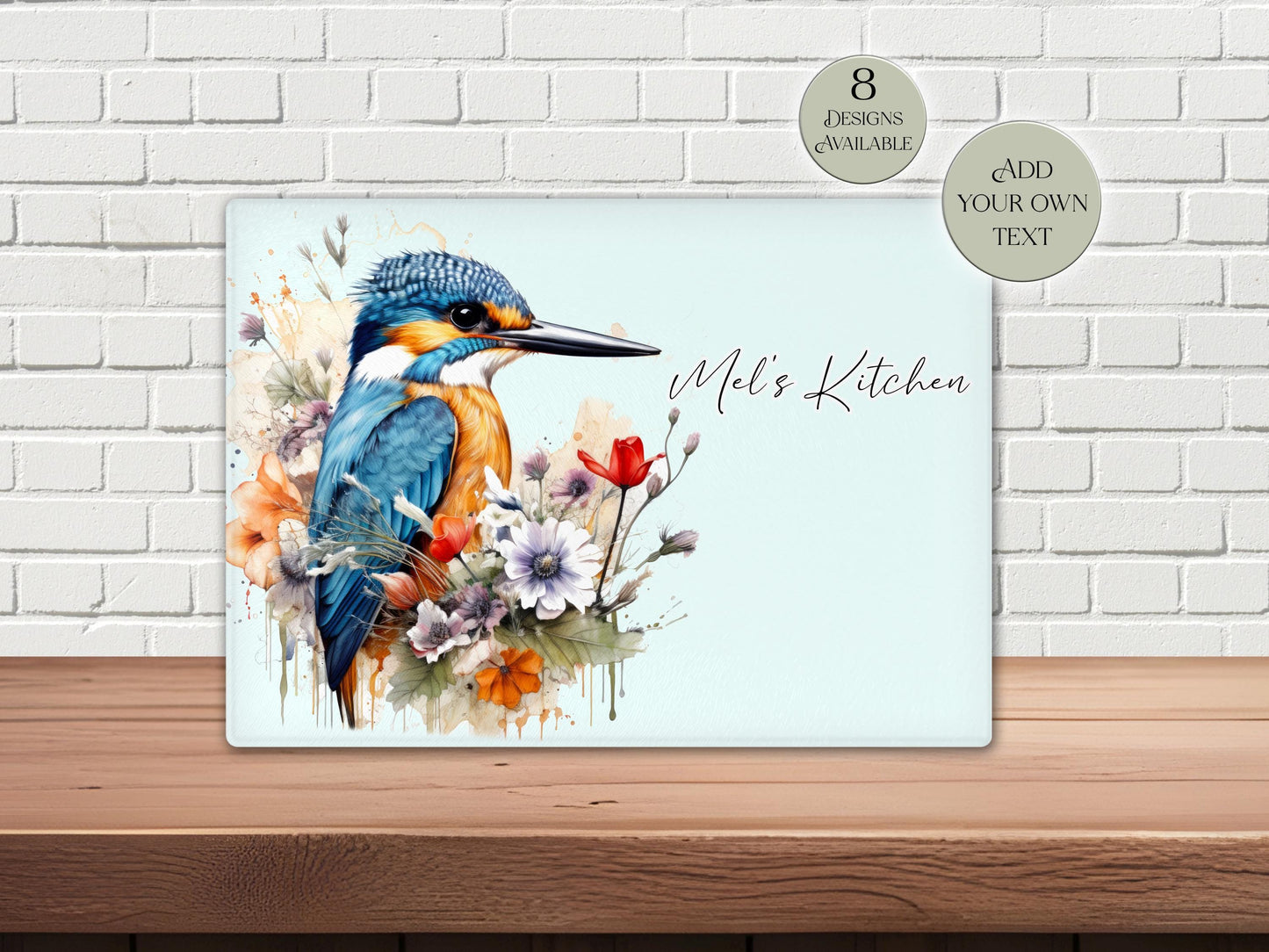 Personalised Kingfisher Glass Chopping Board | Bird Lover Kitchen Gift