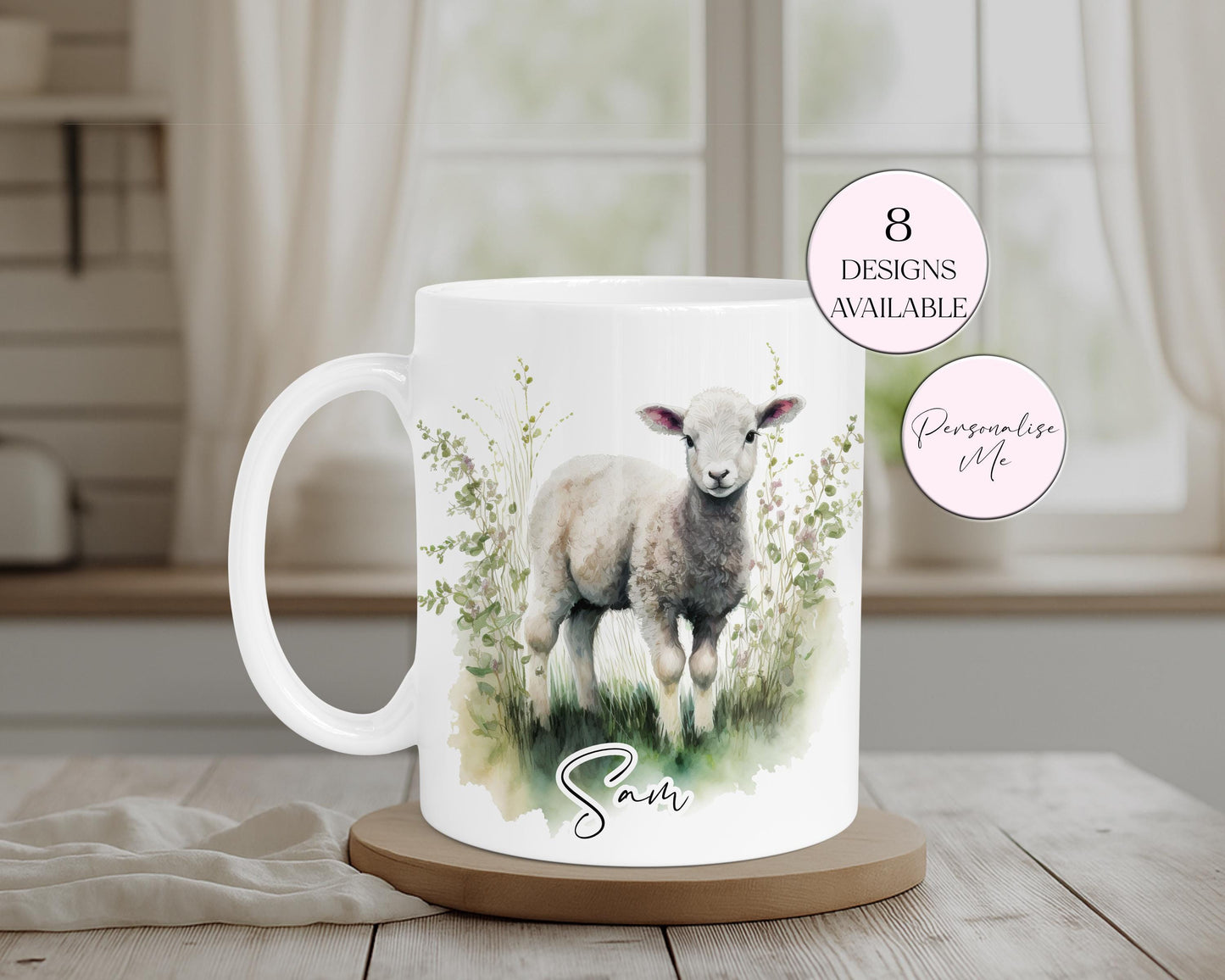 Personalised Watercolour Lamb Mug & Coaster Set | Sheep Lover Gift