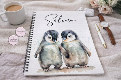 Personalised Penguin Notebook – Watercolour A4/A5 Journal - Gift for Penguin Lover