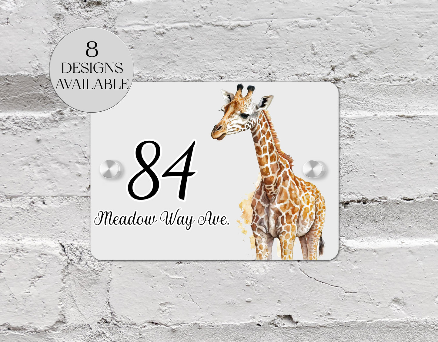 Personalised Watercolour Giraffe House Sign | Acrylic Gate Plaque | New Home Gift