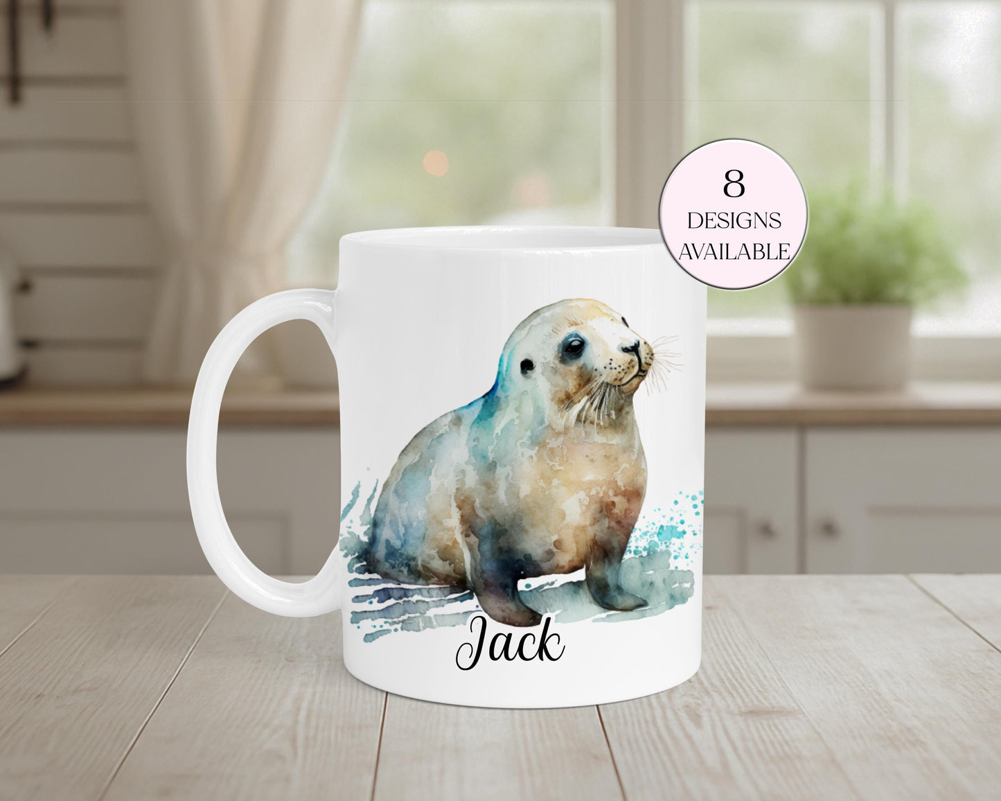 Personalised Watercolour Seal Mug & Coaster Set – Coastal Animal Gift