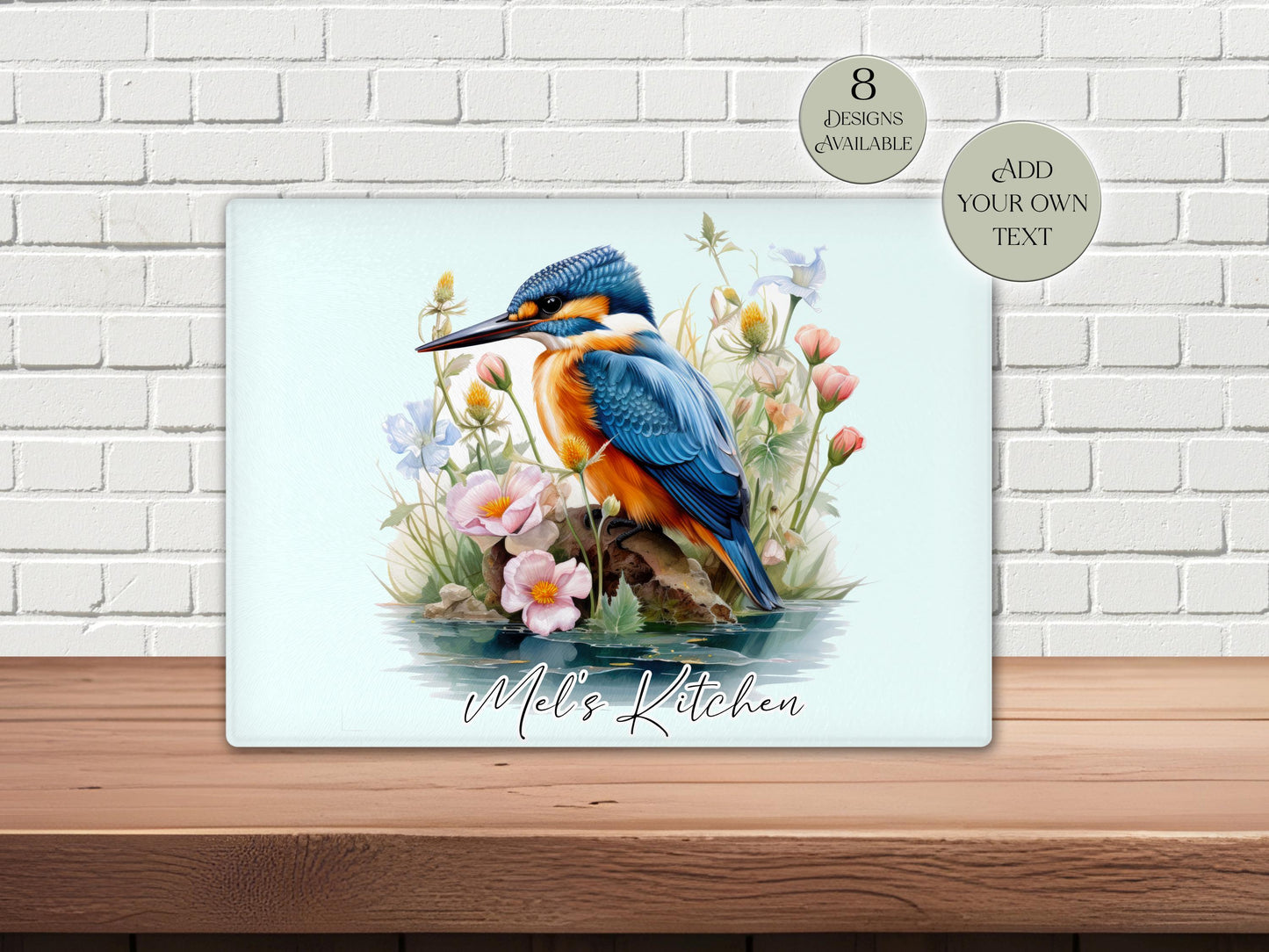 Personalised Kingfisher Glass Chopping Board | Bird Lover Kitchen Gift