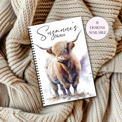 Personalised Highland Cow Notebook | Custom A4 & A5 Journal | Highland Cow Gift