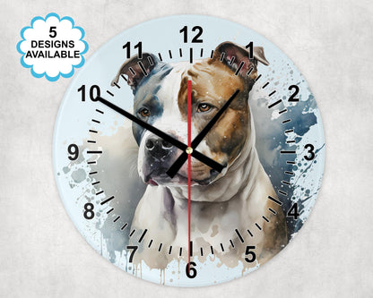 Glass Staffordshire Bull Terrier Wall Clock | Watercolour | Dog Lover Gift