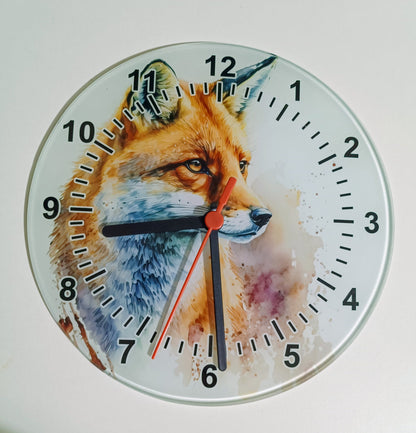 Personalised Watercolour Fox Glass Wall Clock | Woodland Home Décor | Unique Gift for Fox Lovers