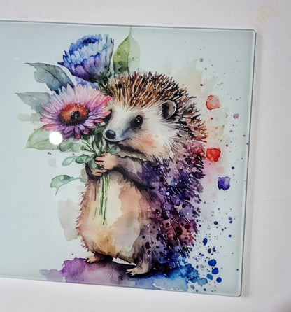 Personalised Hedgehog Glass Chopping Board - Custom Cheese Platter - Housewarming - Kitchenware - Home Décor