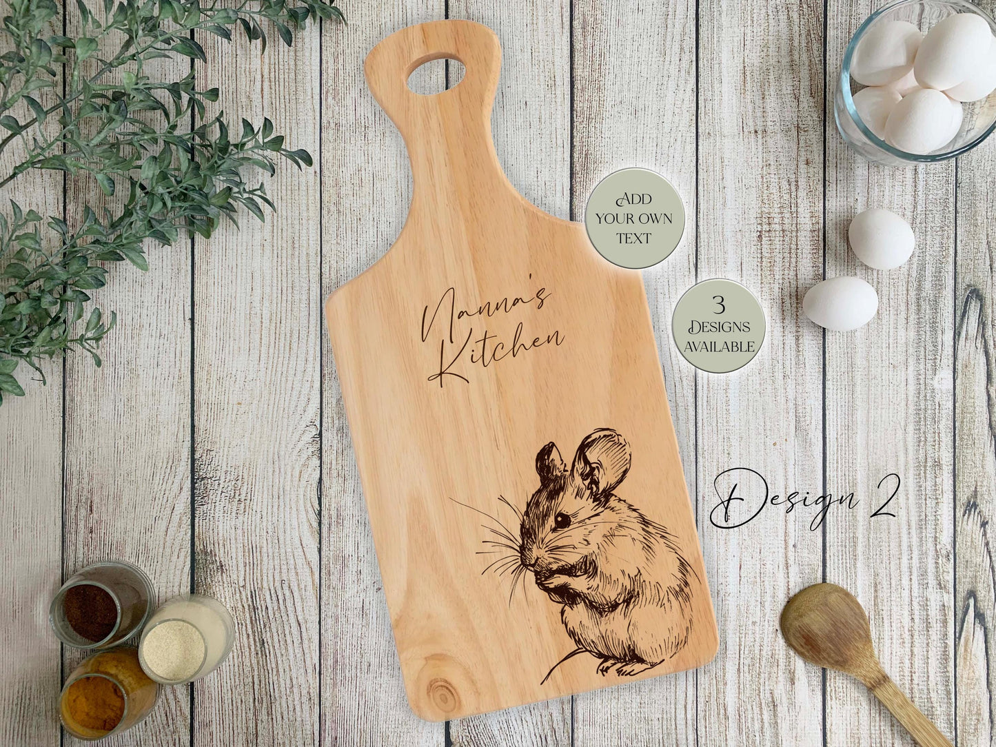 Personalised Wooden Mouse Cutting Board – Custom Engraved Kitchen Gift