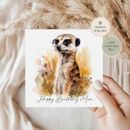 Personalised Meerkat Birthday Card – Cute Floral Greeting Card