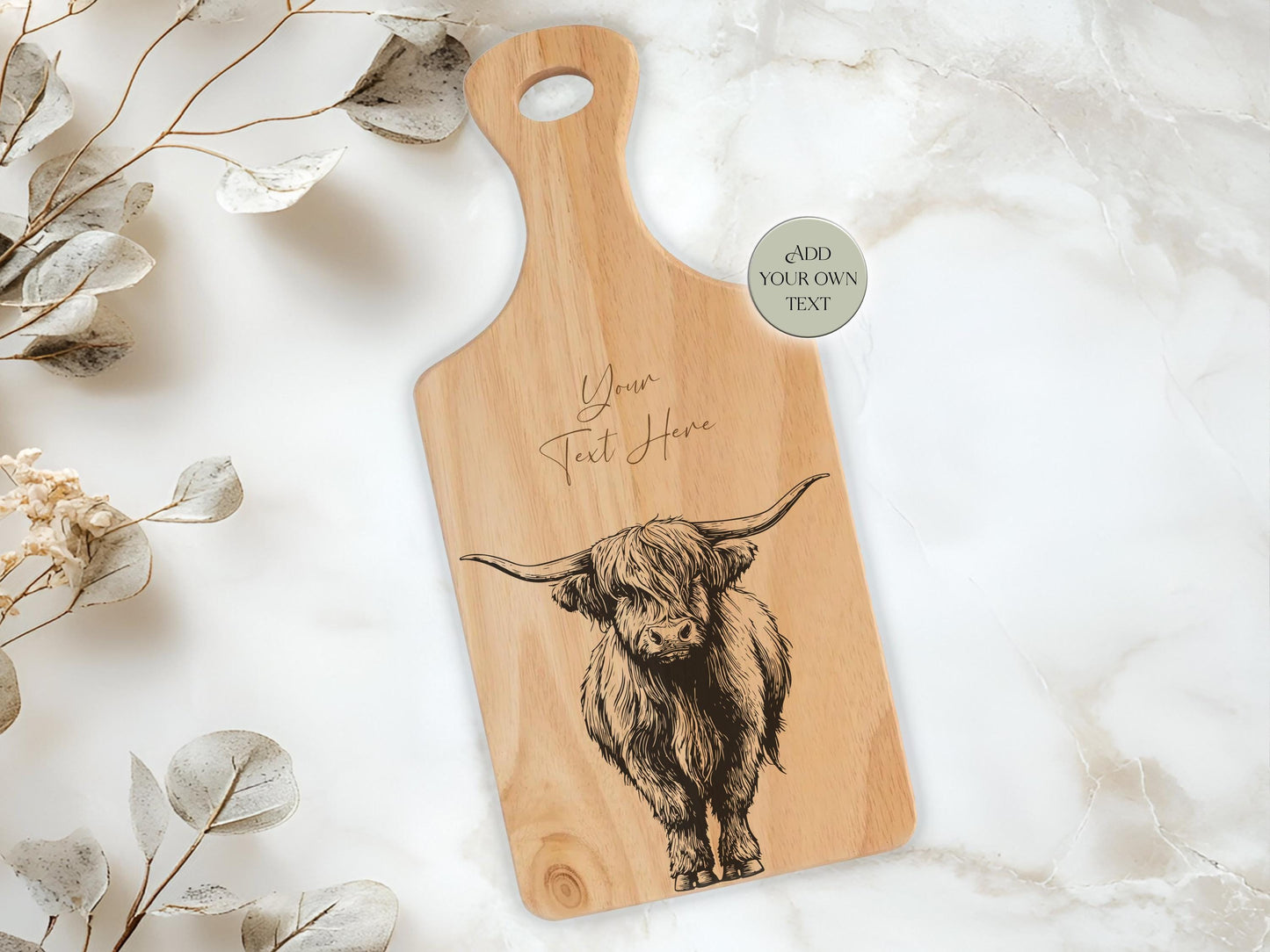 Personalised Highland Cow Chopping Board – Engraved Wooden Kitchen Gift