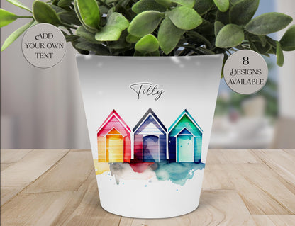 Ceramic Beach Hut Plant Pot – Pen Storage, Makeup Brush Organiser - Coastal Home Décor