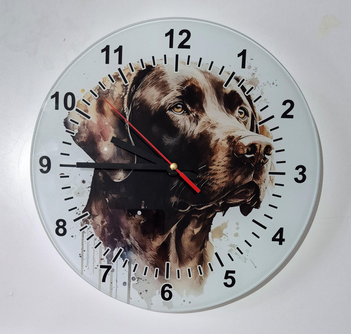 Glass Watercolour Chocolate Labrador Wall Clock  | Dog Lover Gift