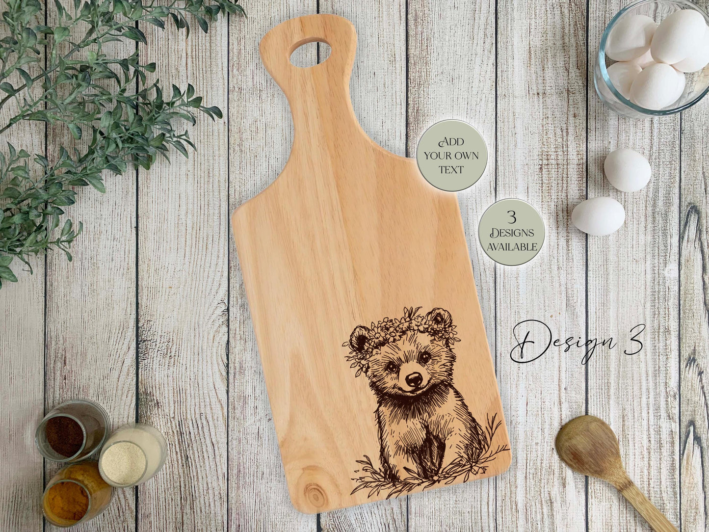 Personalised Wooden Bear Cutting Board | Bear Mum & Baby | Engraved Kitchen Gift