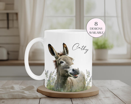 Personalised Watercolour Donkey Mug & Coaster Set | Donkey Lover Gift