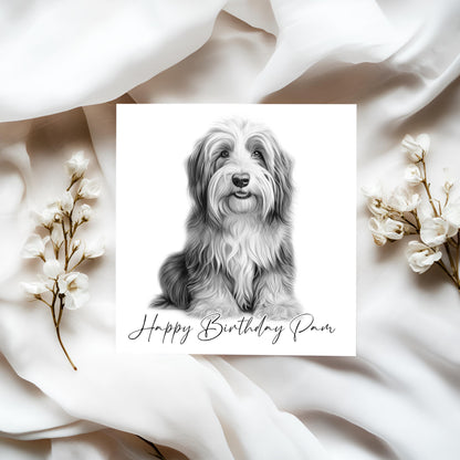 Personalised Bearded Collie Birthday Card – Custom Dog Lover Greeting Card | Optional Matching Coaster
