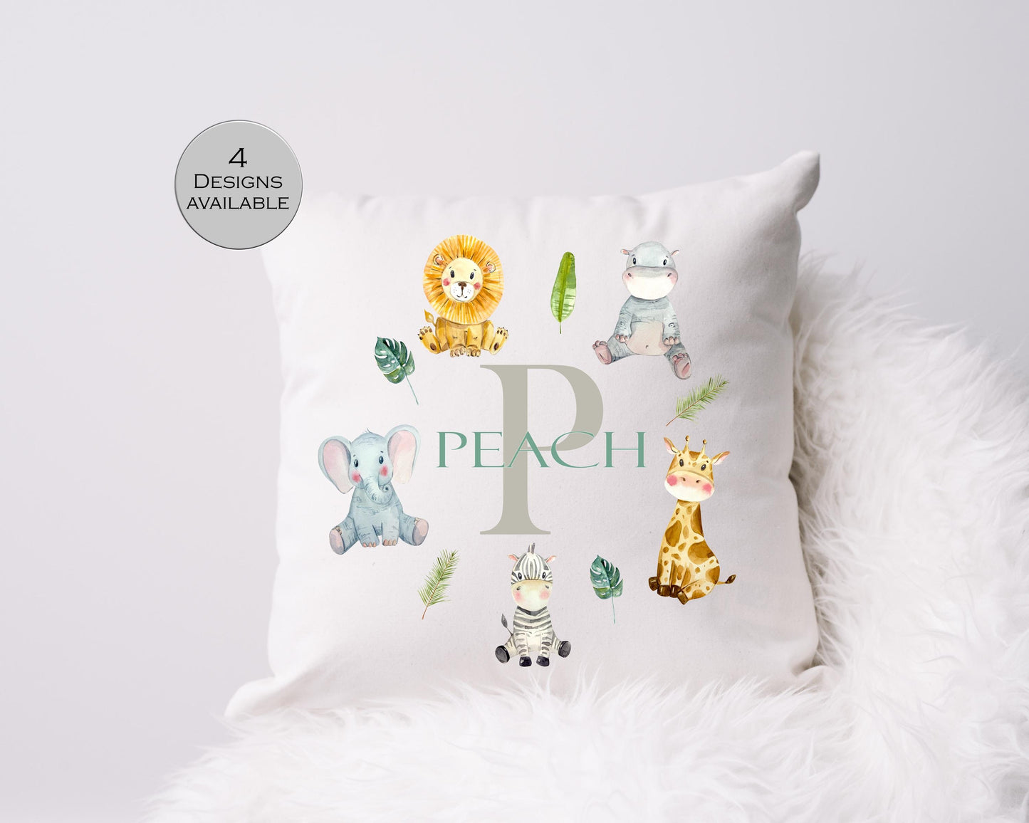 Personalised Jungle Safari Animal Cushion | Custom Kids Nursery Pillow | Wildlife Gift for Children