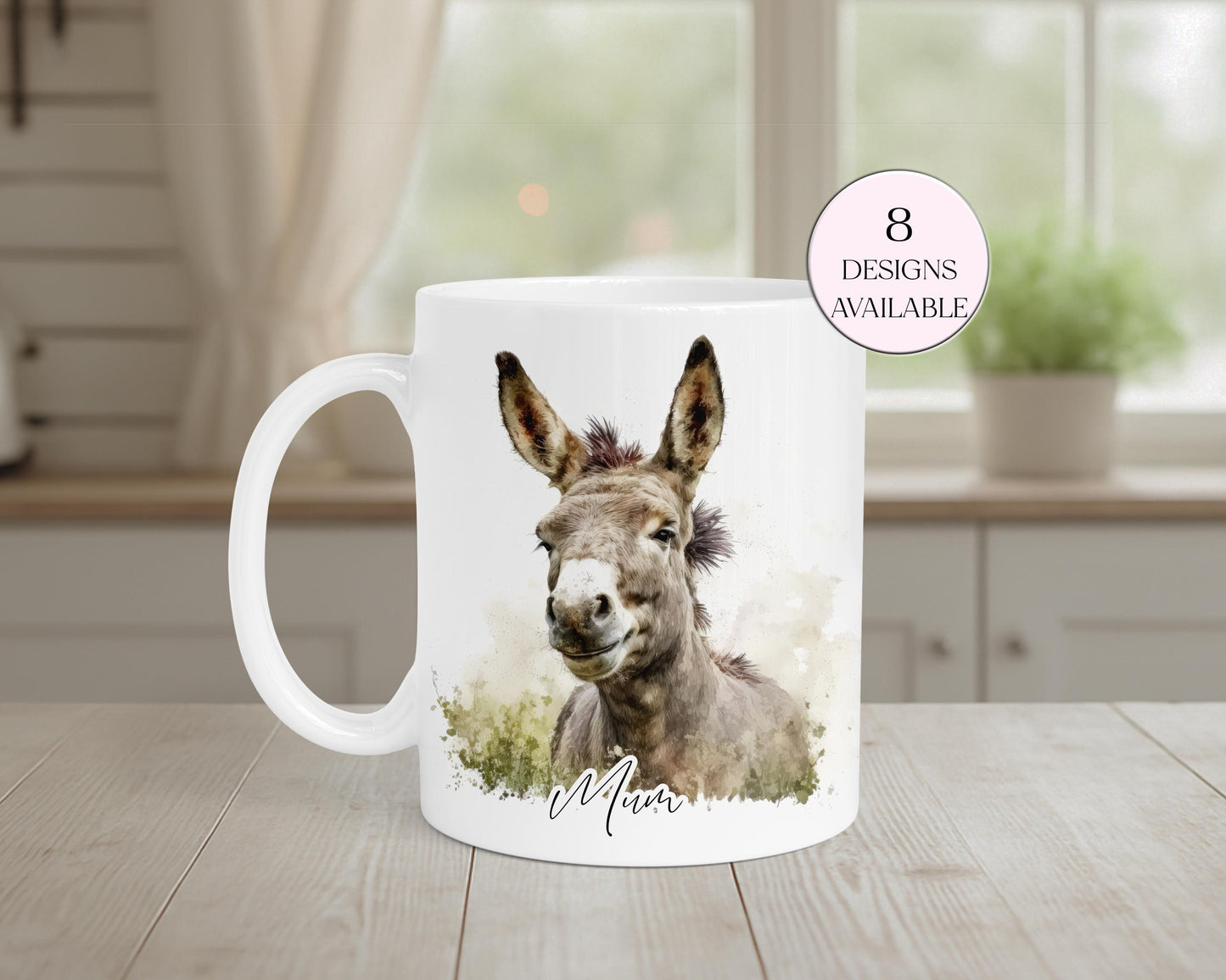 Personalised Watercolour Donkey Mug & Coaster Set | Donkey Lover Gift