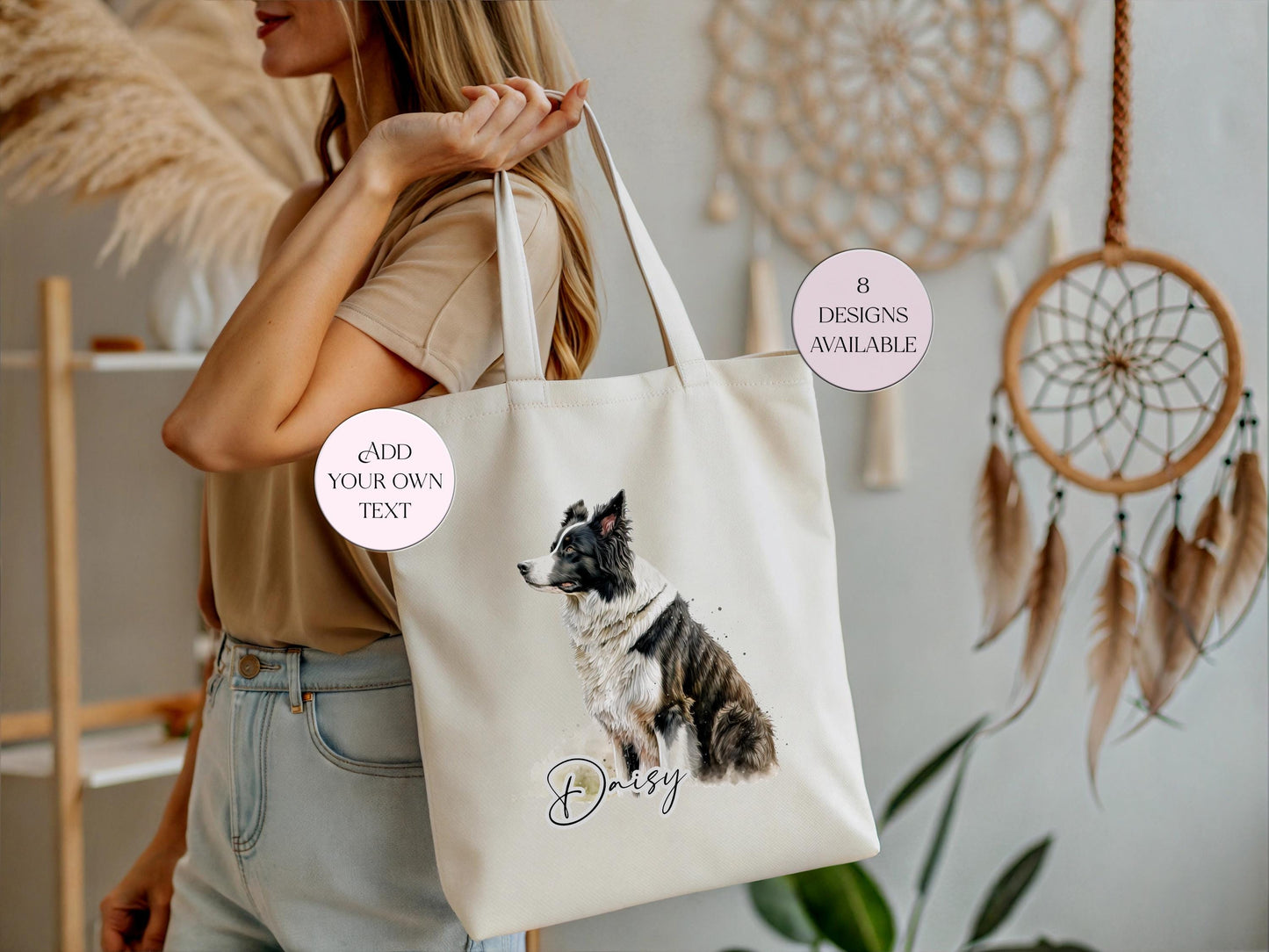 Watercolour Border Collie Tote Bag | Personalised Gift for Her