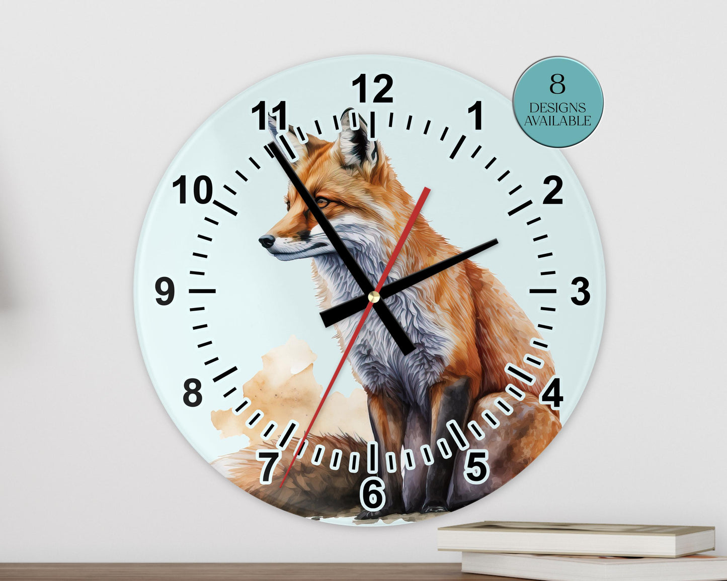 Personalised Watercolour Fox Glass Wall Clock | Woodland Home Décor | Unique Gift for Fox Lovers
