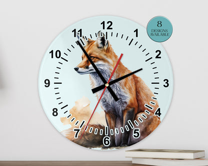 Personalised Watercolour Fox Glass Wall Clock | Woodland Home Décor | Unique Gift for Fox Lovers