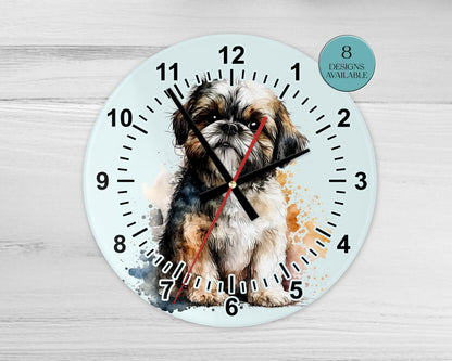 Personalised Watercolour Shih Tzu Clock – Glass | 20cm & 30cm | Dog Lover Gift