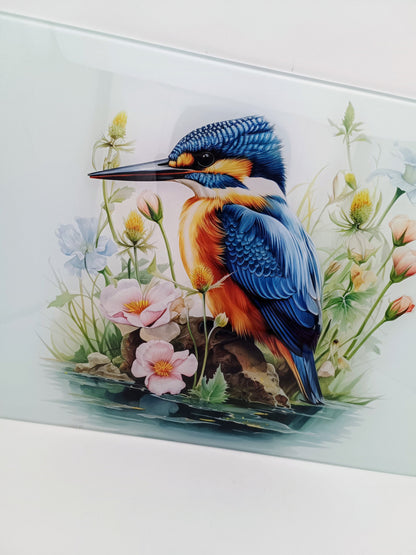 Personalised Kingfisher Glass Chopping Board | Bird Lover Kitchen Gift