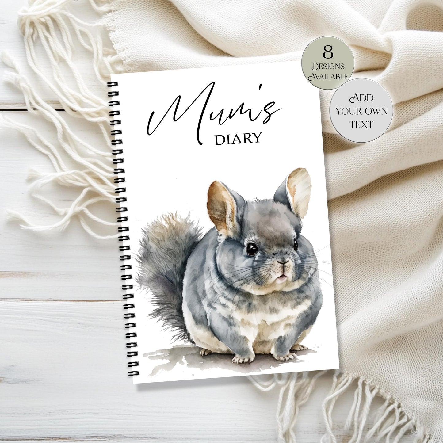 Personalised Chinchilla Notebook | Custom Name Journal | Cute Gift for Chinchilla Lovers
