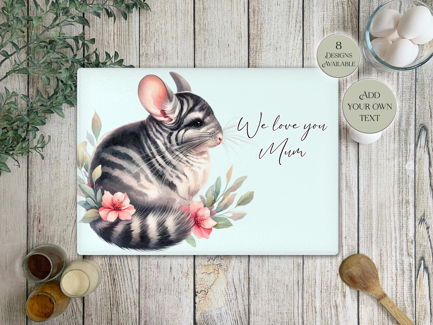 Personalised Chinchilla Glass Chopping Board | Custom Cheese Board | Housewarming Gift for Her