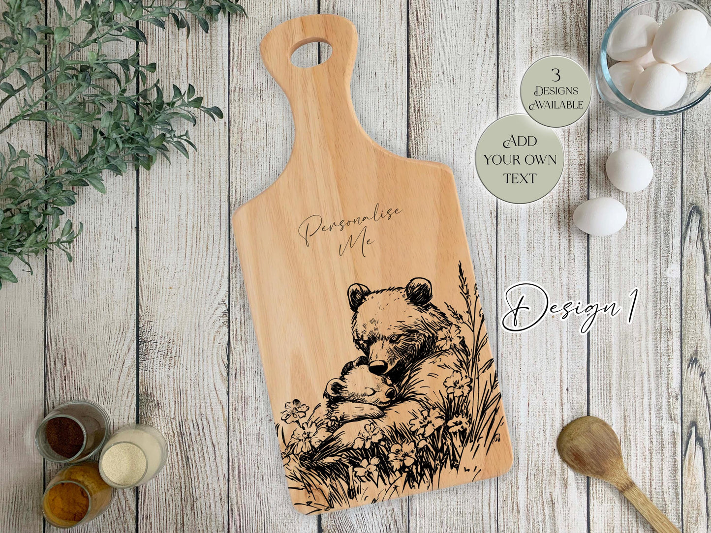 Personalised Wooden Bear Chopping Board – Custom Engraved Kitchen Gift