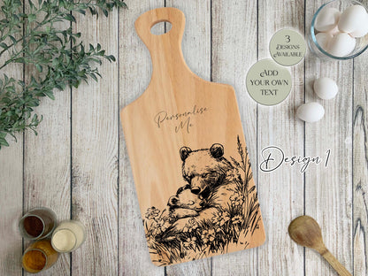 Personalised Wooden Bear Chopping Board – Custom Engraved Kitchen Gift