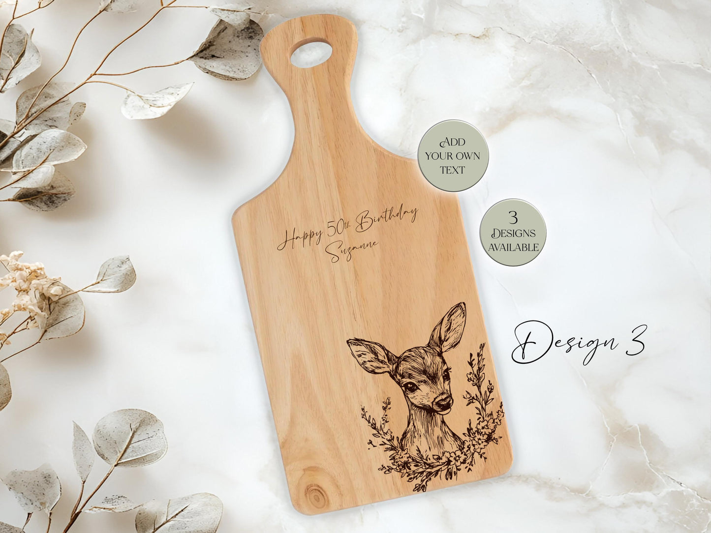 Personalised Wooden Deer Cutting Board – Custom Engraved Kitchen Gift