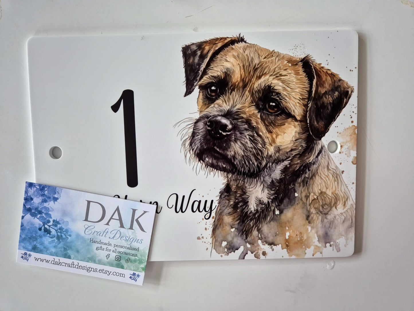 Personalised Watercolour Border Terrier House Sign | Acrylic Gate Plaque | New Home Gift
