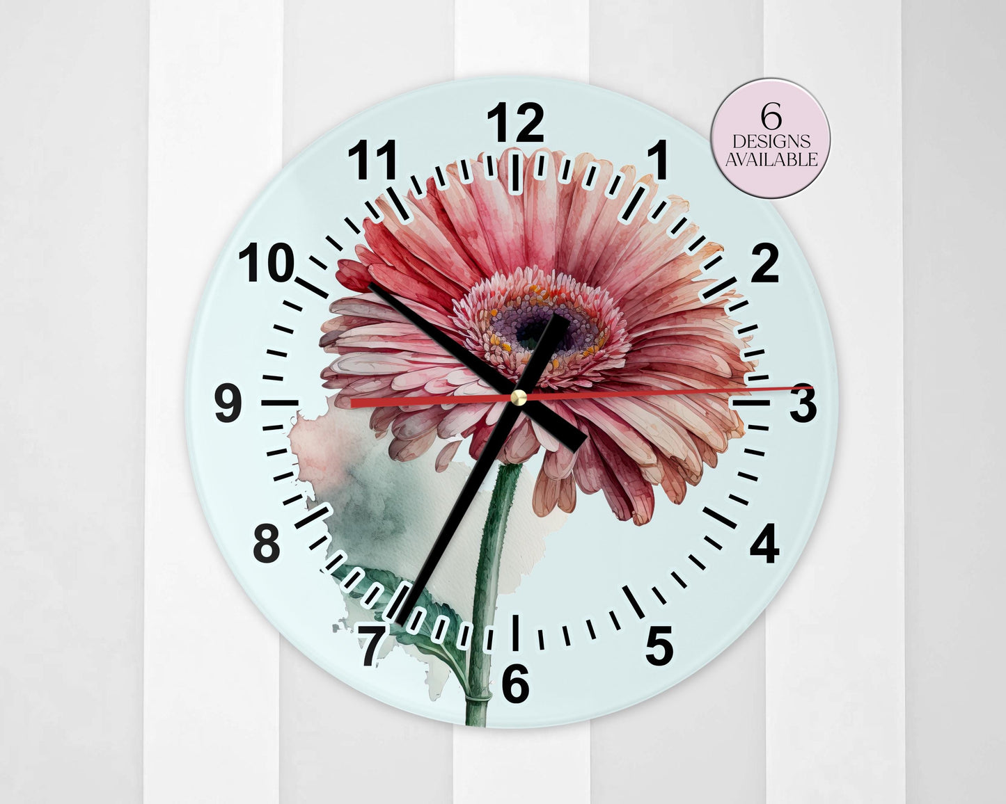 Personalised Watercolour Gerbera Glass Wall Clock | Floral Home Décor | Unique Gift for Her