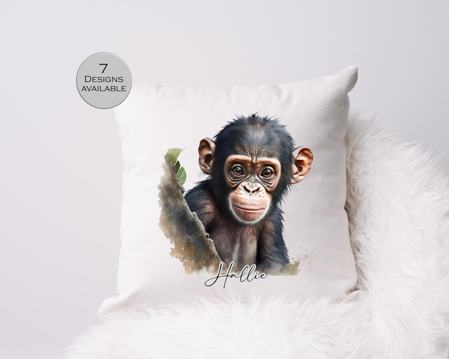 Personalised Cheeky Monkey Cushion – Custom Animal Throw Pillow | Kids & Nursery Gift