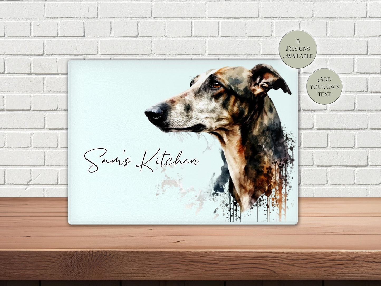 Personalised Greyhound Glass Chopping Board | Dog Lover Kitchen Gift