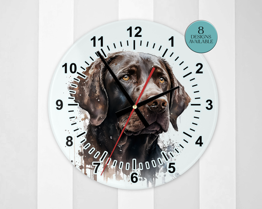 Glass Watercolour Chocolate Labrador Wall Clock  | Dog Lover Gift