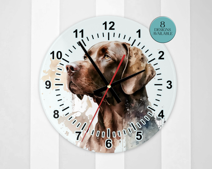 Glass Watercolour Chocolate Labrador Wall Clock  | Dog Lover Gift