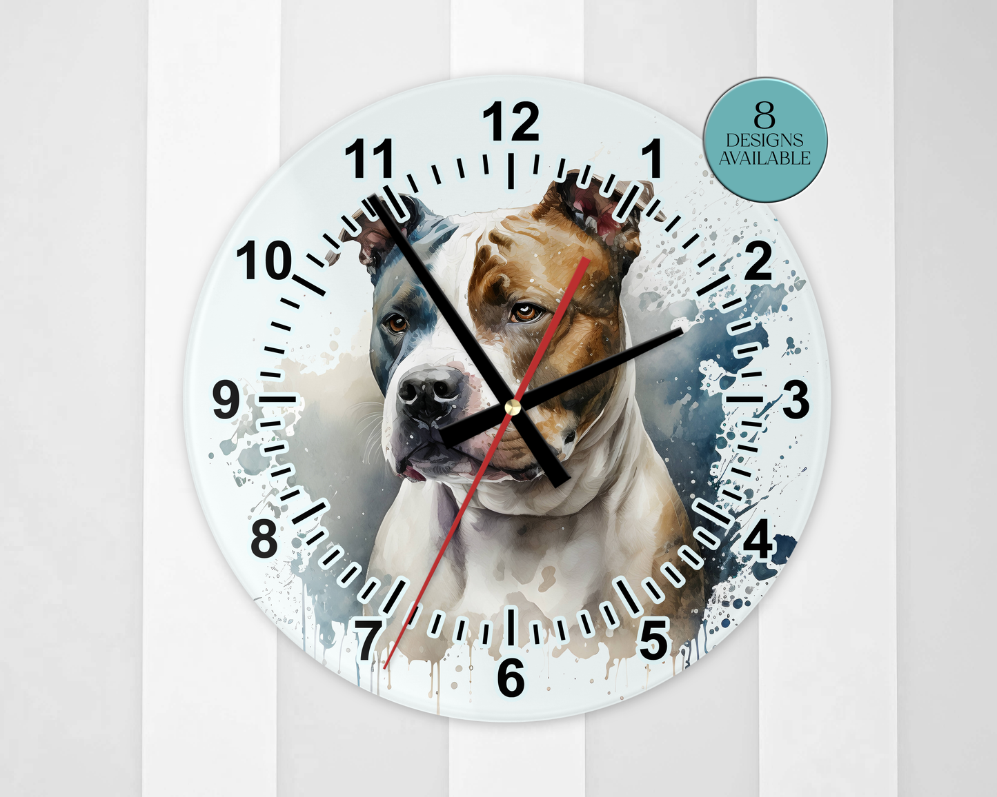Glass Staffordshire Bull Terrier Wall Clock | Watercolour | Dog Lover Gift