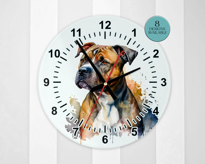 Glass Staffordshire Bull Terrier Wall Clock | Watercolour | Dog Lover Gift