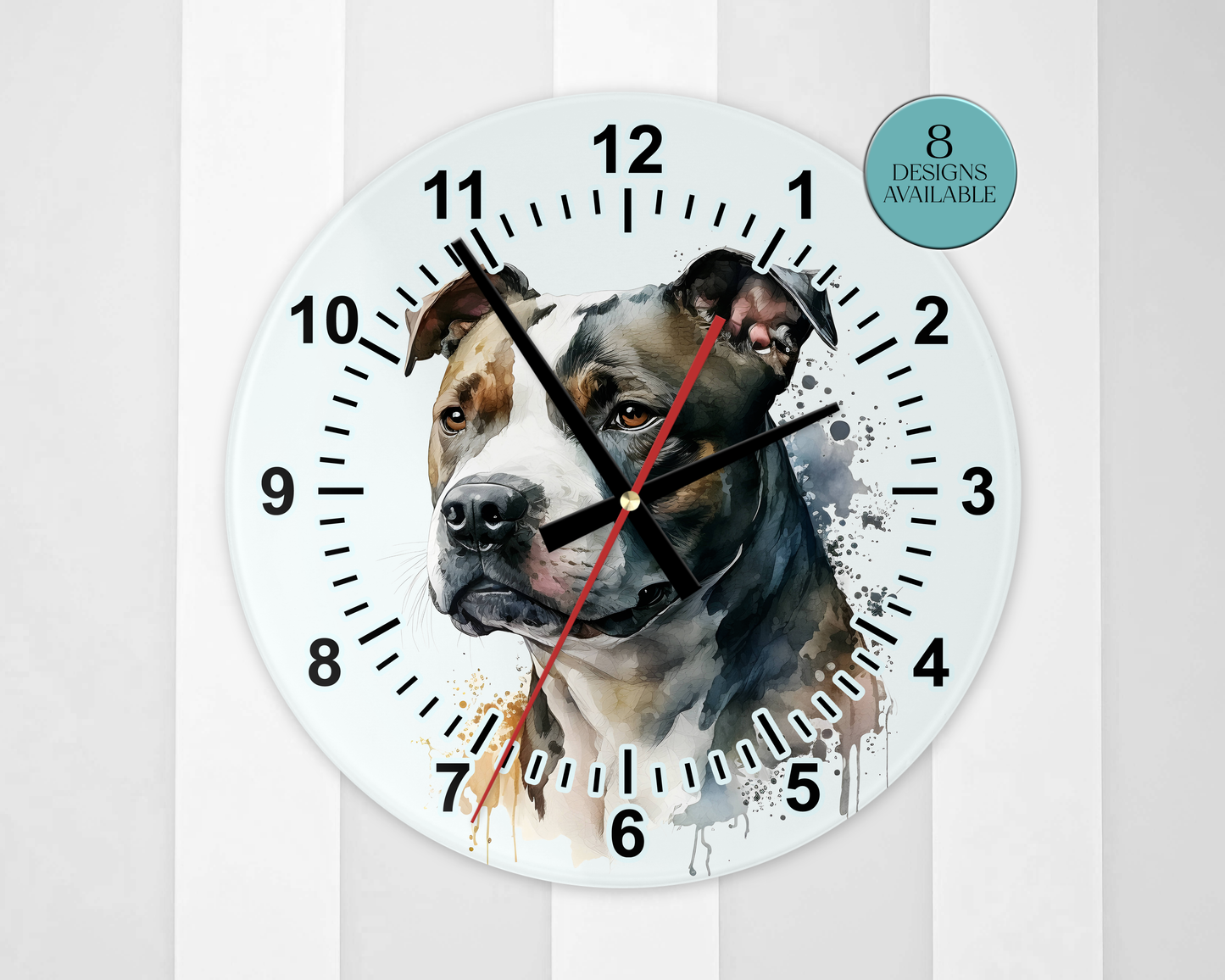 Glass Staffordshire Bull Terrier Wall Clock | Watercolour | Dog Lover Gift