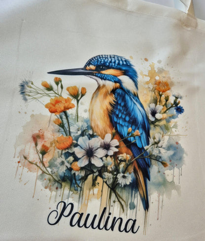 Personalised Watercolour Kingfisher Tote Bag – Bird Lover Gift | Reusable Eco Shopper