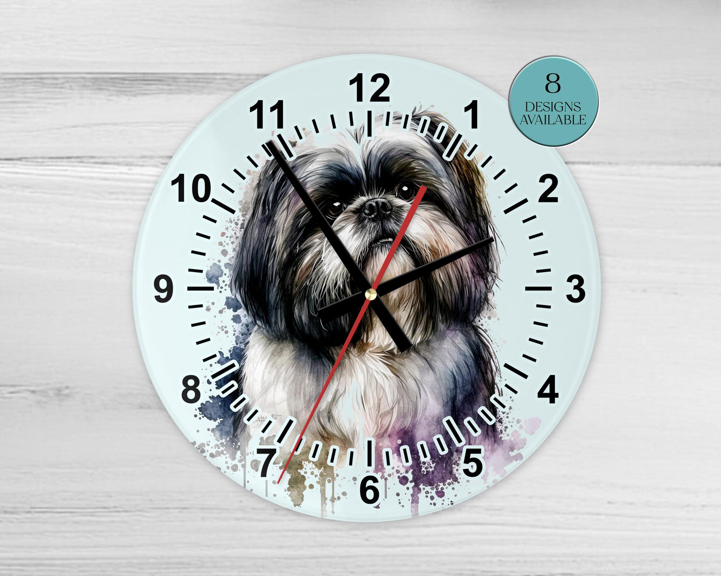 Personalised Watercolour Shih Tzu Clock – Glass | 20cm & 30cm | Dog Lover Gift
