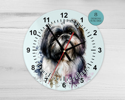 Personalised Watercolour Shih Tzu Clock – Glass | 20cm & 30cm | Dog Lover Gift