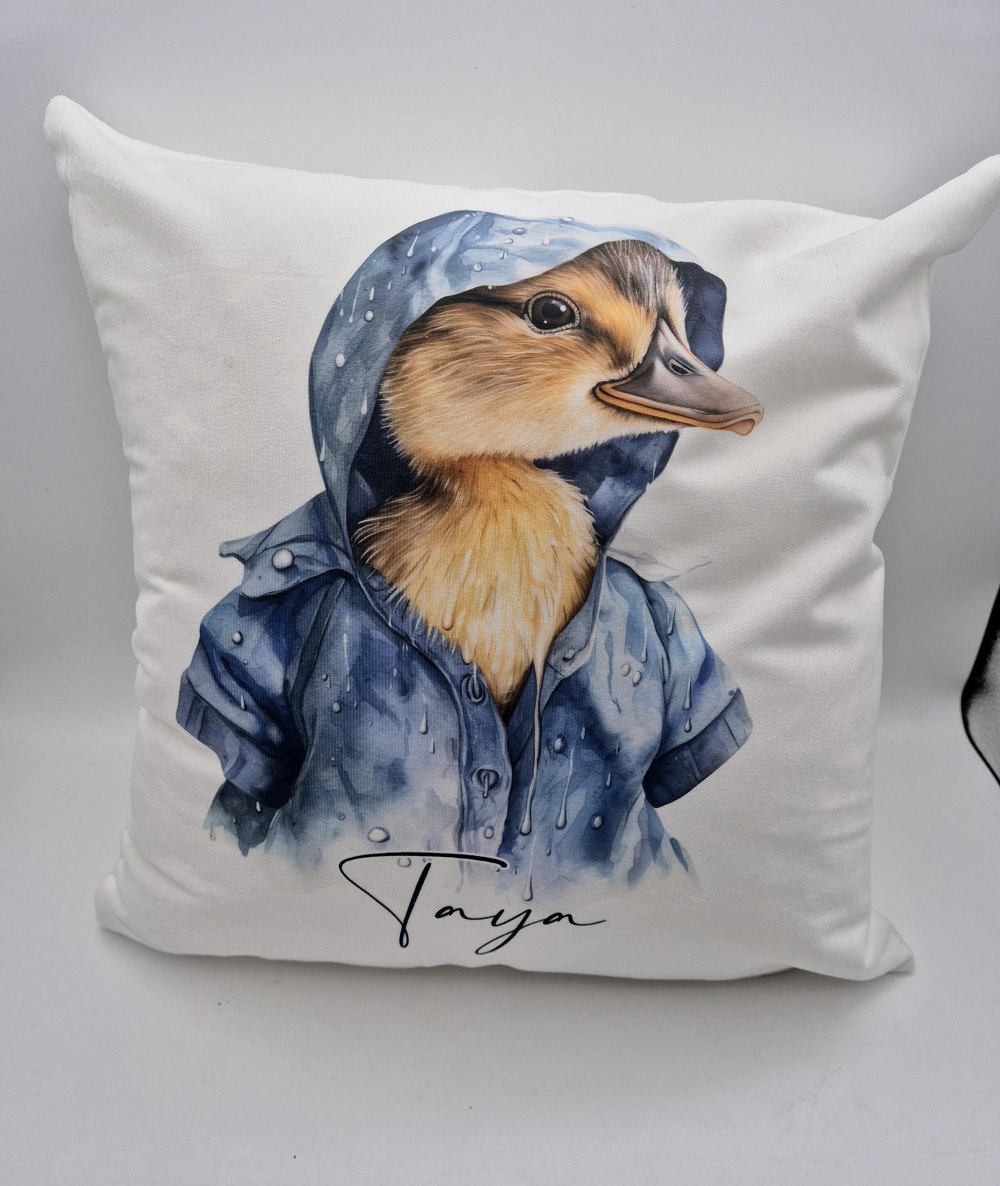 Personalised Raincoat Duck Cushion – Duck Lover Gift & Home Décor