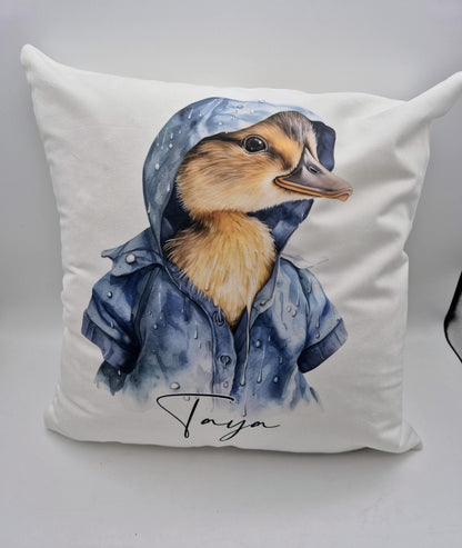Personalised Raincoat Duck Cushion – Duck Lover Gift & Home Décor