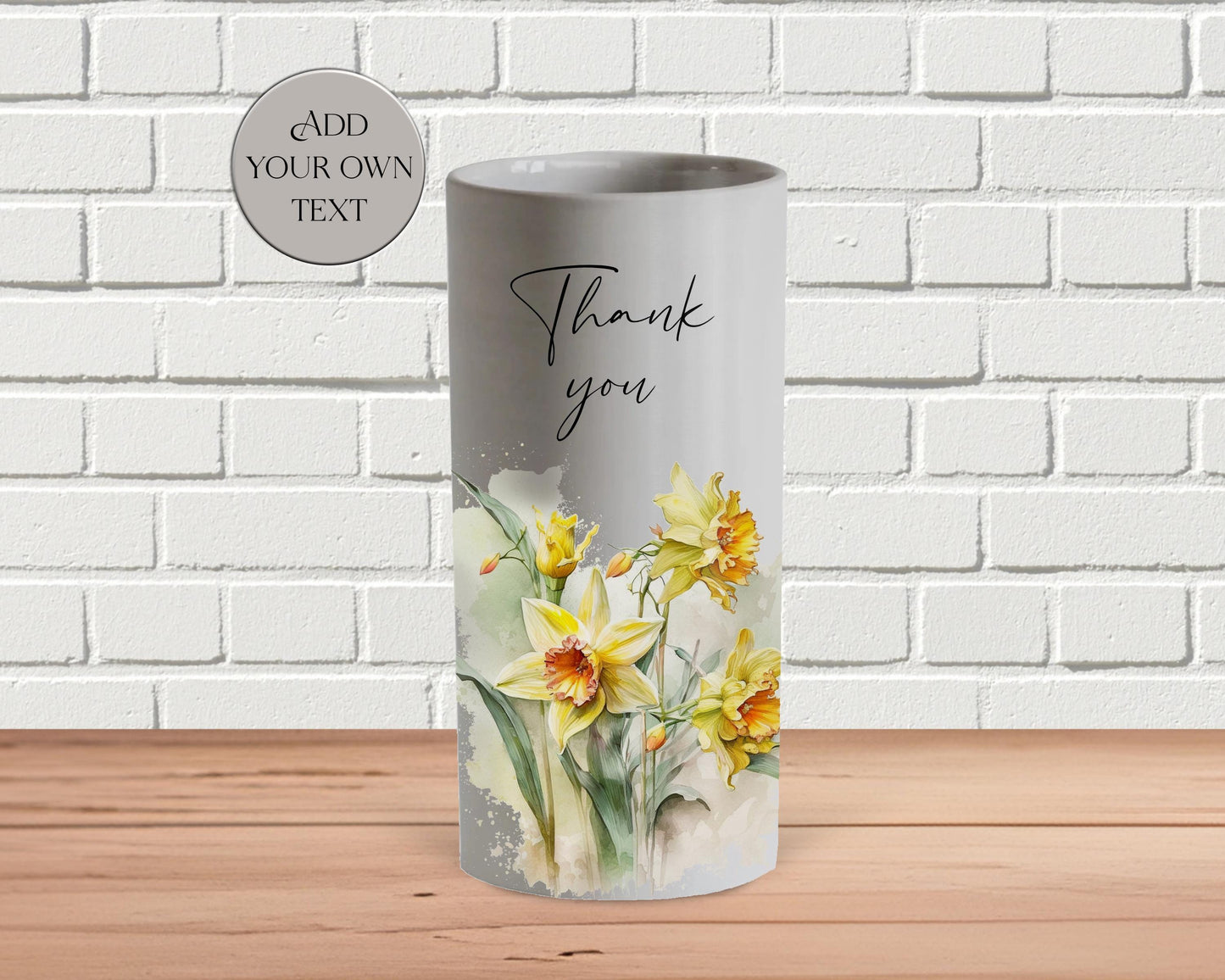 Watercolour Daffodil Ceramic Vase – Personalised Floral Gift for Her