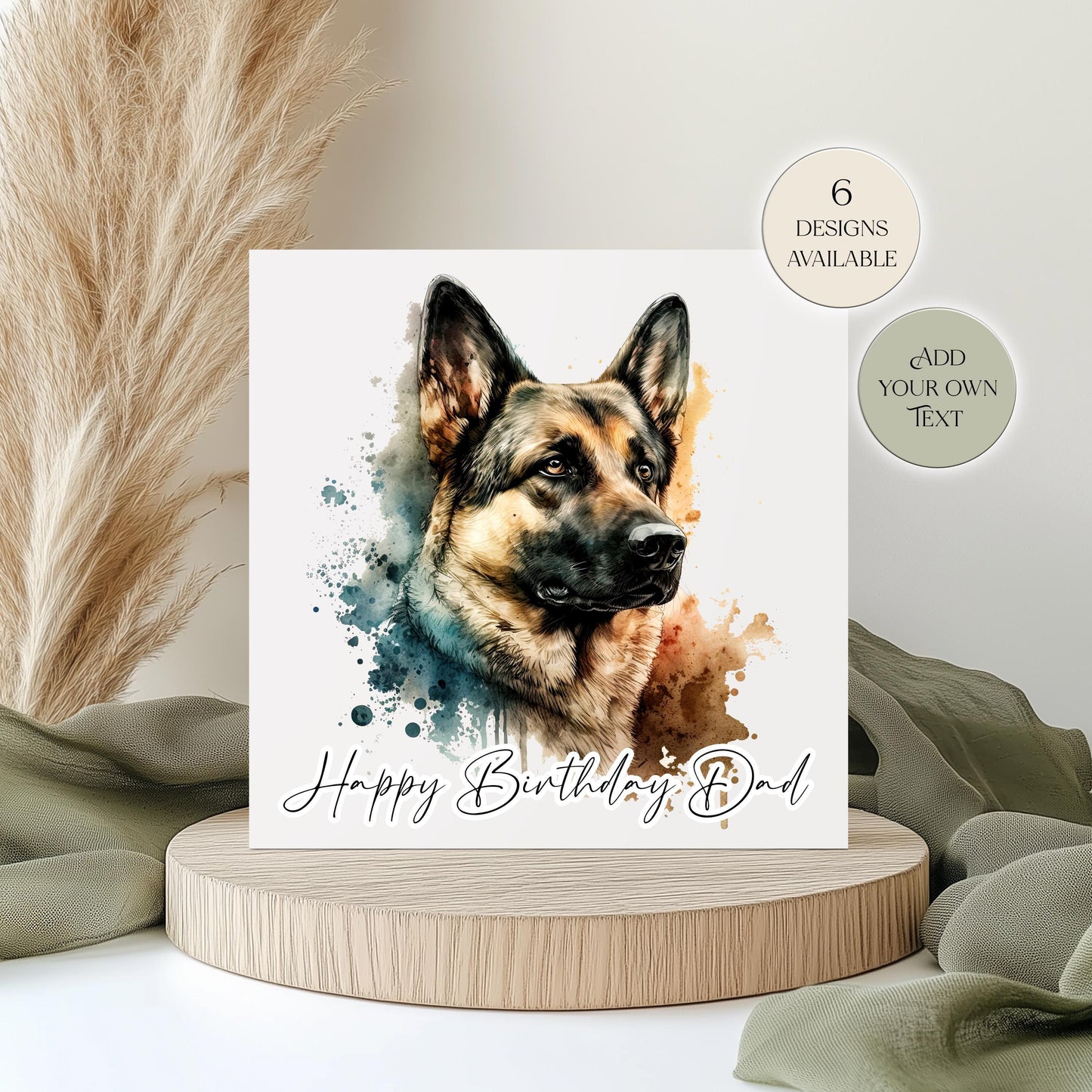 Personalised German Shepherd Birthday Card – Watercolour Dog Greetings Card