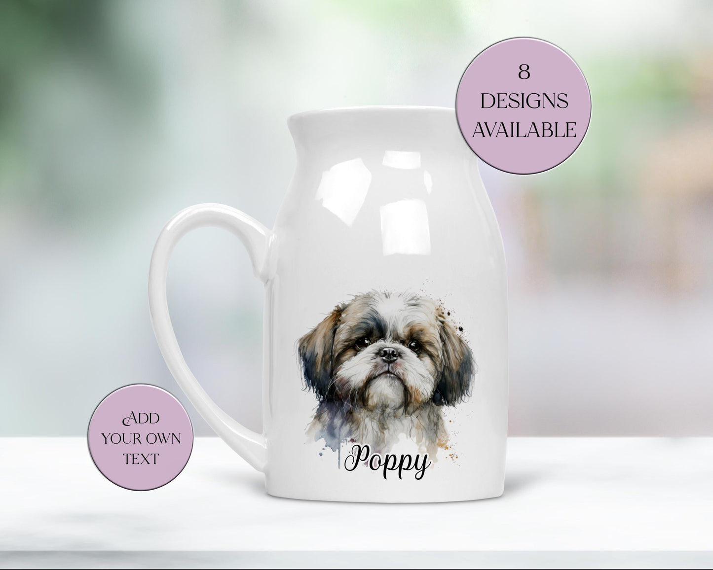 Personalised Shih Tzu Milk Jug & Vase – Watercolour Dog Gift | Shih Tzu Home Décor