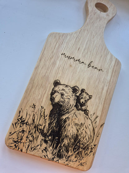 Personalised Wooden Bear Cutting Board | Bear Mum & Baby | Engraved Kitchen Gift