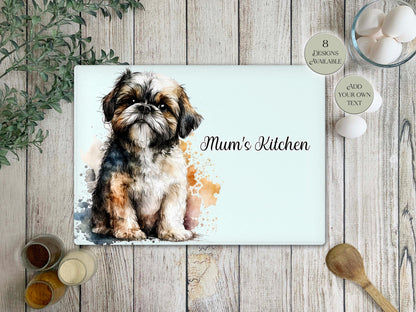 Personalised Shih Tzu Glass Chopping Board – Custom Dog Lover Kitchen Gift